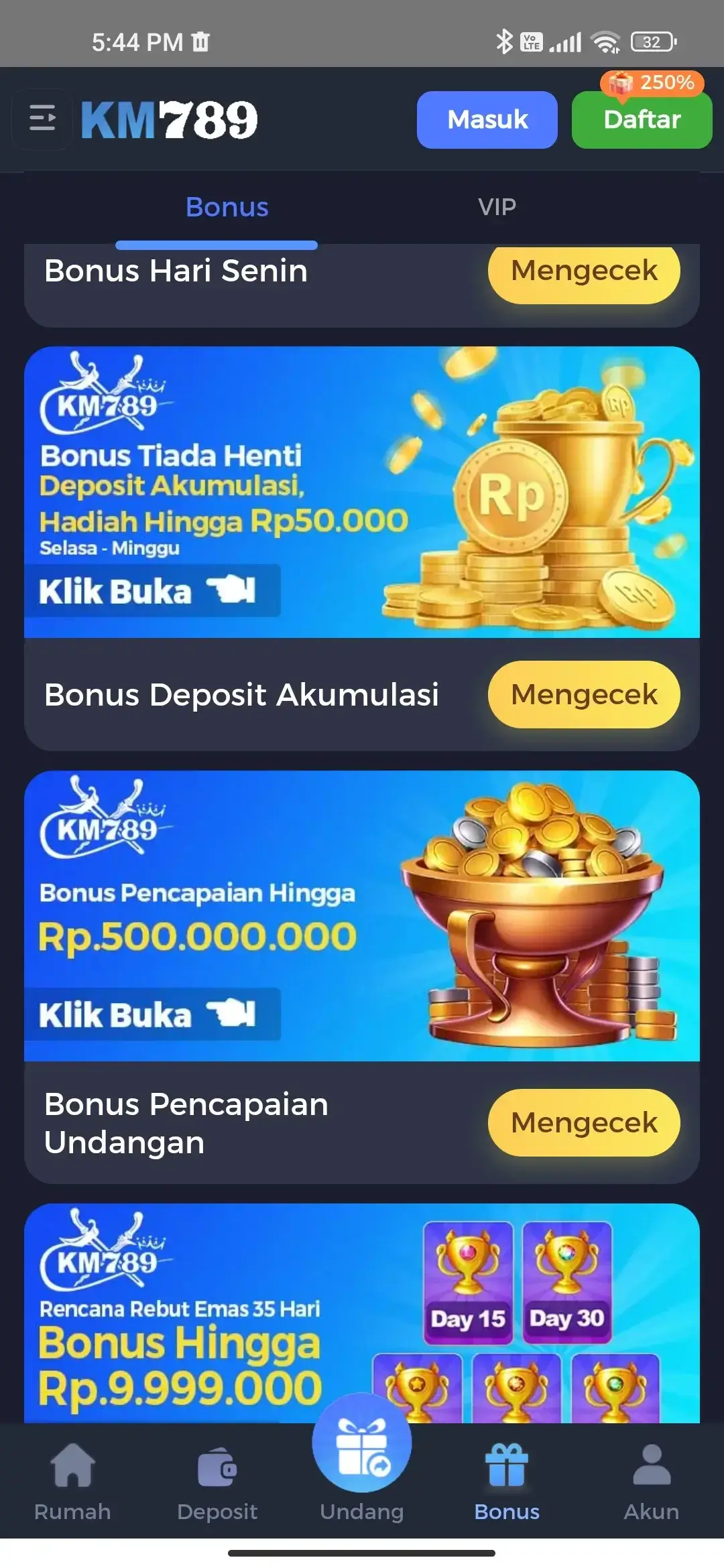 Bonus deposit akumulasi KM777